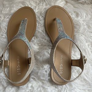 Bcbg thong sandals with holographic rhinestones